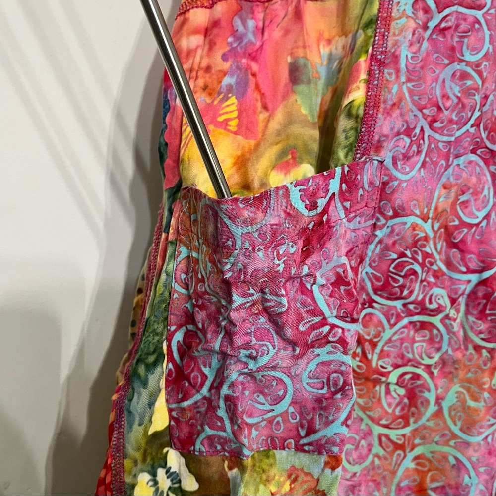 Tropical Tantrum Dress‎ Hawaii Bright Floral Patchwork Pockets Boho XS Mini - Picture 4 of 9